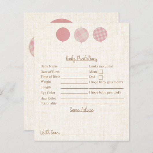 Roze Teddy Bear Baby shower Predications and Advic (Voorkant / Achterkant)