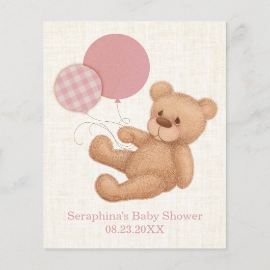 Roze Teddy Bear Baby shower Predications and Advic (Achterkant)