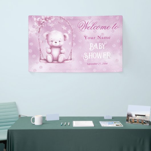 Roze Teddy Bear Baby shower Welkom Spandoek (Beurs)