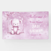 Roze Teddy Bear Baby shower Welkom Spandoek (Horizontaal)