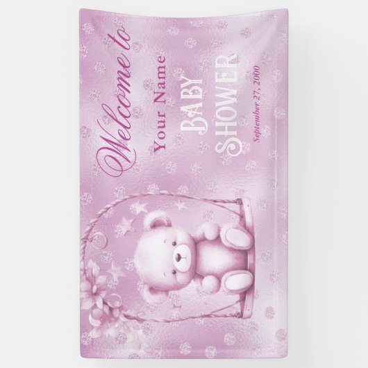 Roze Teddy Bear Baby shower Welkom Spandoek (Verticaal)