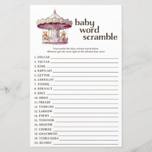 Roze Teddy Bear Baby shower Word Scramble Game