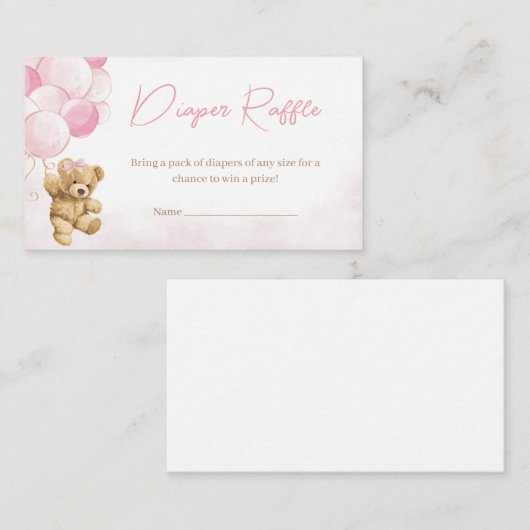Roze Teddy Bear Ballons Baby shower Luier Raffle Informatiekaartje (Voorkant / Achterkant)