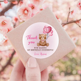 Roze Teddy Bear Balloon 1e Verjaardag Sticker
