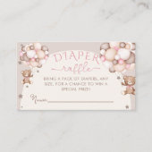 Roze Teddy Bear Balloon Baby shower Luier Raffle Informatiekaartje (Voorkant)
