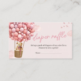 Roze Teddy Bear Balloon Baby shower Luier Raffle Informatiekaartje