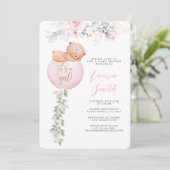 Roze Teddy Bear Balloon Baby shower Meisje Kaart (Staand voorkant)