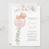 Roze Teddy Bear Balloon Baby shower Meisje Kaart (Voorkant)