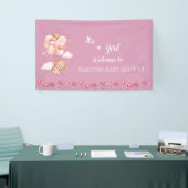 Roze Teddy Bear Balloon Baby shower Spandoek (Beurs)