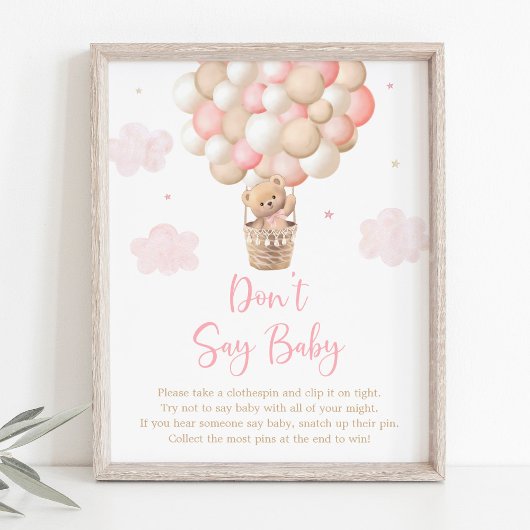 Roze Teddy Bear Balloon Don't Say Baby Game Poster