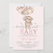 Roze Teddy Bear Balloons Baby shower Meisje Kaart (Voorkant)