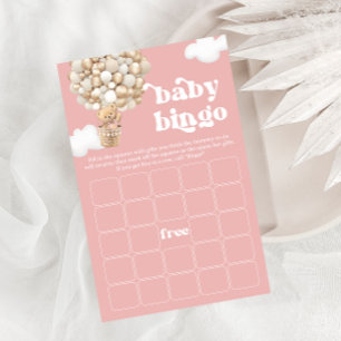 Roze Teddy Bear Balloons Baby shower Spel BINGO Flyer