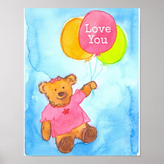 Roze Teddy Bear Balloons houden van je Poster (Voorkant)