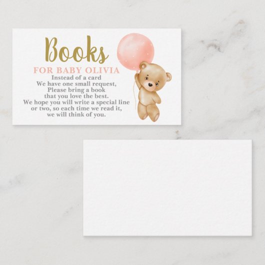 Roze Teddy Bear Books for Baby Request Card Informatiekaartje (Voorkant / Achterkant)