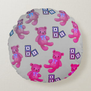 Roze Teddy Bear en ABC Sierkussen Rond Kussen