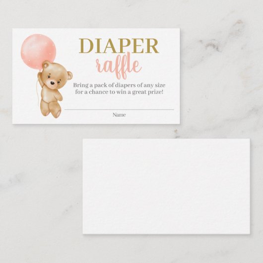 Roze Teddy Bear Girl Diaper Raffle Enclosure Card Informatiekaartje (Voorkant / Achterkant)