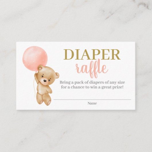 Roze Teddy Bear Girl Diaper Raffle Enclosure Card Informatiekaartje (Voorkant)