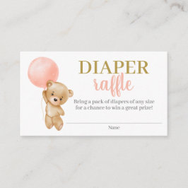 Roze Teddy Bear Girl Diaper Raffle Enclosure Card Informatiekaartje