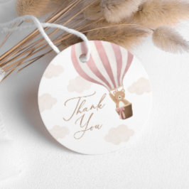 Roze Teddy Bear Hot Air Ballon Baby shower Bedankjes Labels