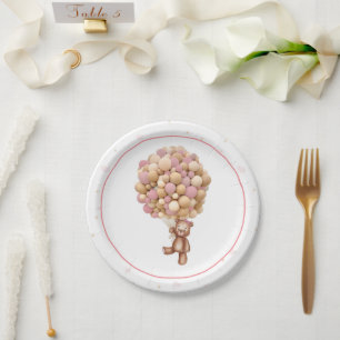 Roze Teddy Bear Hot Air Ballon Baby shower Bord