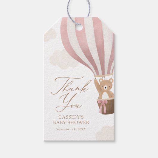 Roze Teddy Bear Hot Air Ballon Baby shower Cadeaulabel