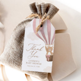 Roze Teddy Bear Hot Air Ballon Baby shower Cadeaulabel