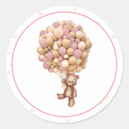 Roze Teddy Bear Hot Air Ballon Baby shower Ronde Sticker