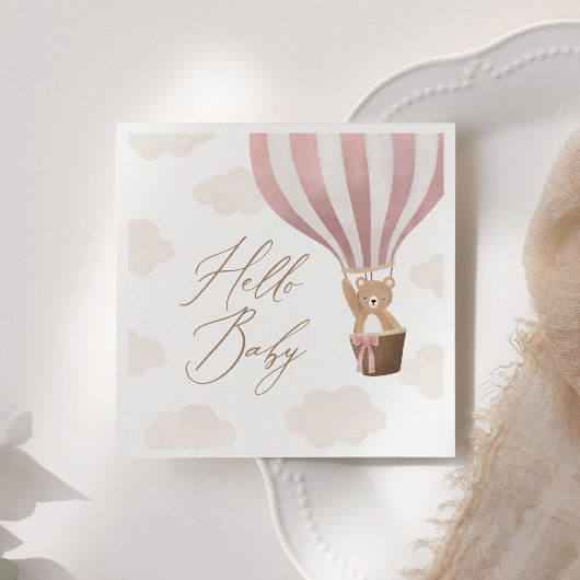 Roze Teddy Bear Hot Air Ballon Baby shower Servet
