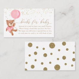 Roze Teddy Bear met ballonboeken voor Baby Informatiekaartje