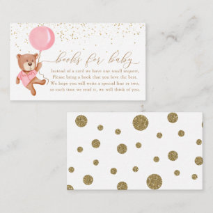 Roze Teddy Bear met ballonboeken voor Baby Informatiekaartje