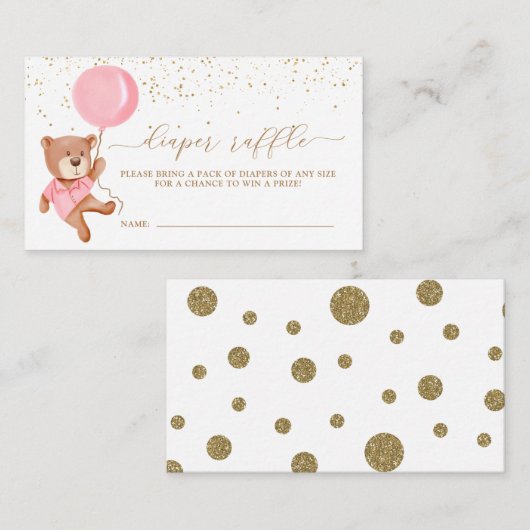 Roze Teddy Bear met ballonluidere Raffle Ticket Informatiekaartje (Voorkant / Achterkant)