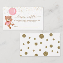 Roze Teddy Bear met ballonluidere Raffle Ticket Informatiekaartje