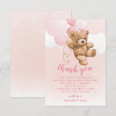 Roze Teddy Bear met ballonnen Hartelijk dank Bedankkaart (Voorkant / Achterkant)