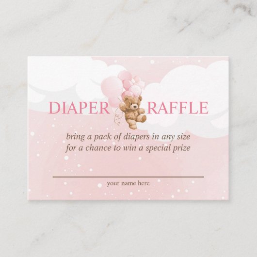 Roze Teddy Bear met Balloons Dappere Raffle Card Informatiekaartje (Voorkant)