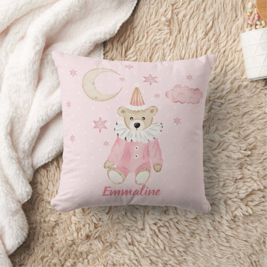 Roze Teddy Bear, Moon en Stars - Pony op achterzij Kussen (Deken)