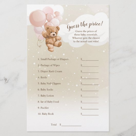 Roze Teddy Bear raadt het prijsspel Flyer (Voorkant)