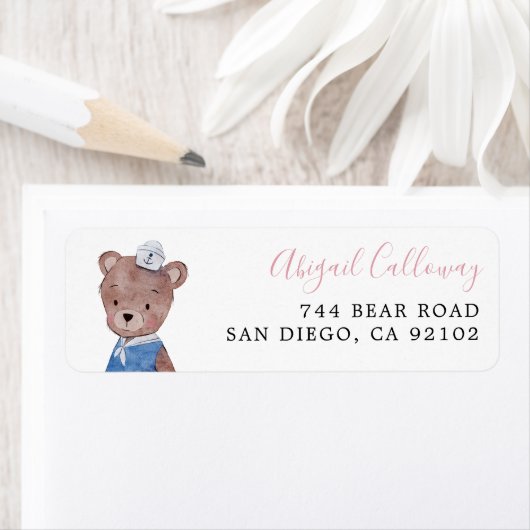 Roze Teddy Bear Return Address Label (Insitu)