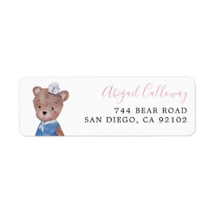 Roze Teddy Bear Return Address Label