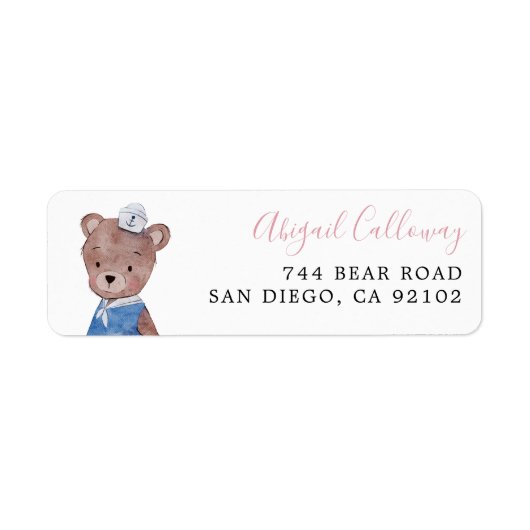 Roze Teddy Bear Return Address Label (Voorkant)