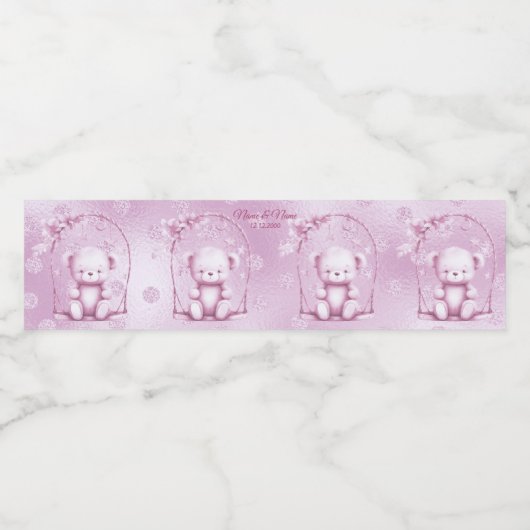 Roze Teddy Bear Water Flaconetiket Waterfles Etiket (Enkel label)