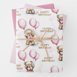 Roze Teddy Bear Wrapping Paper