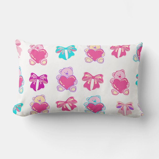 Roze Teddy Bears & Bows Pillow Kussen (Voorkant)