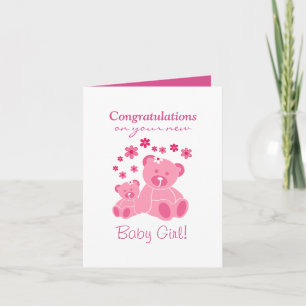 Roze teddy bears Cute Baby Girl Congrants Kaart