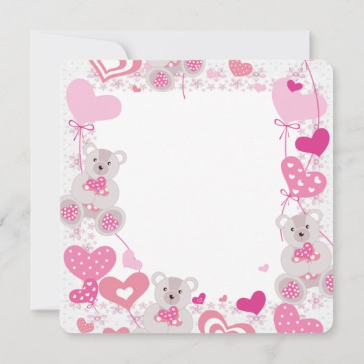 Roze Teddy Bears Hearts Girls 3e verjaardag Kaart (Achterkant)