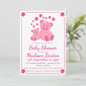 Roze Teddy Bears Schattig Meisje Baby shower Kaart (Staand voorkant)