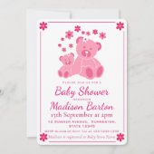 Roze Teddy Bears Schattig Meisje Baby shower Kaart (Voorkant)