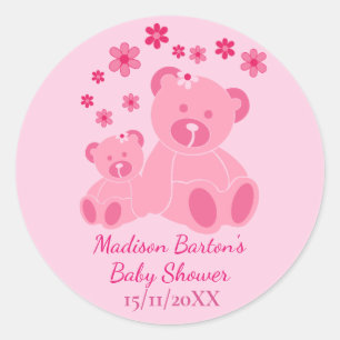 Roze Teddy Bears Schattig Meisje Baby shower Ronde Sticker