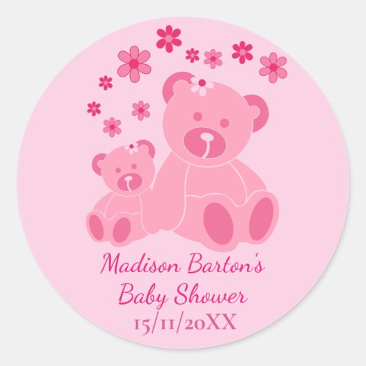 Roze Teddy Bears Schattig Meisje Baby shower Ronde Sticker (Voorkant)