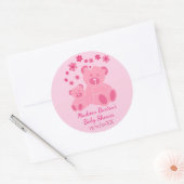 Roze Teddy Bears Schattig Meisje Baby shower Ronde Sticker (Envelop)