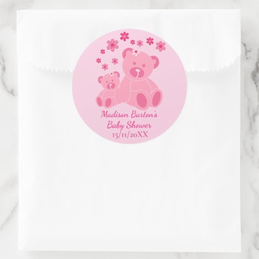 Roze Teddy Bears Schattig Meisje Baby shower Ronde Sticker (Tas)